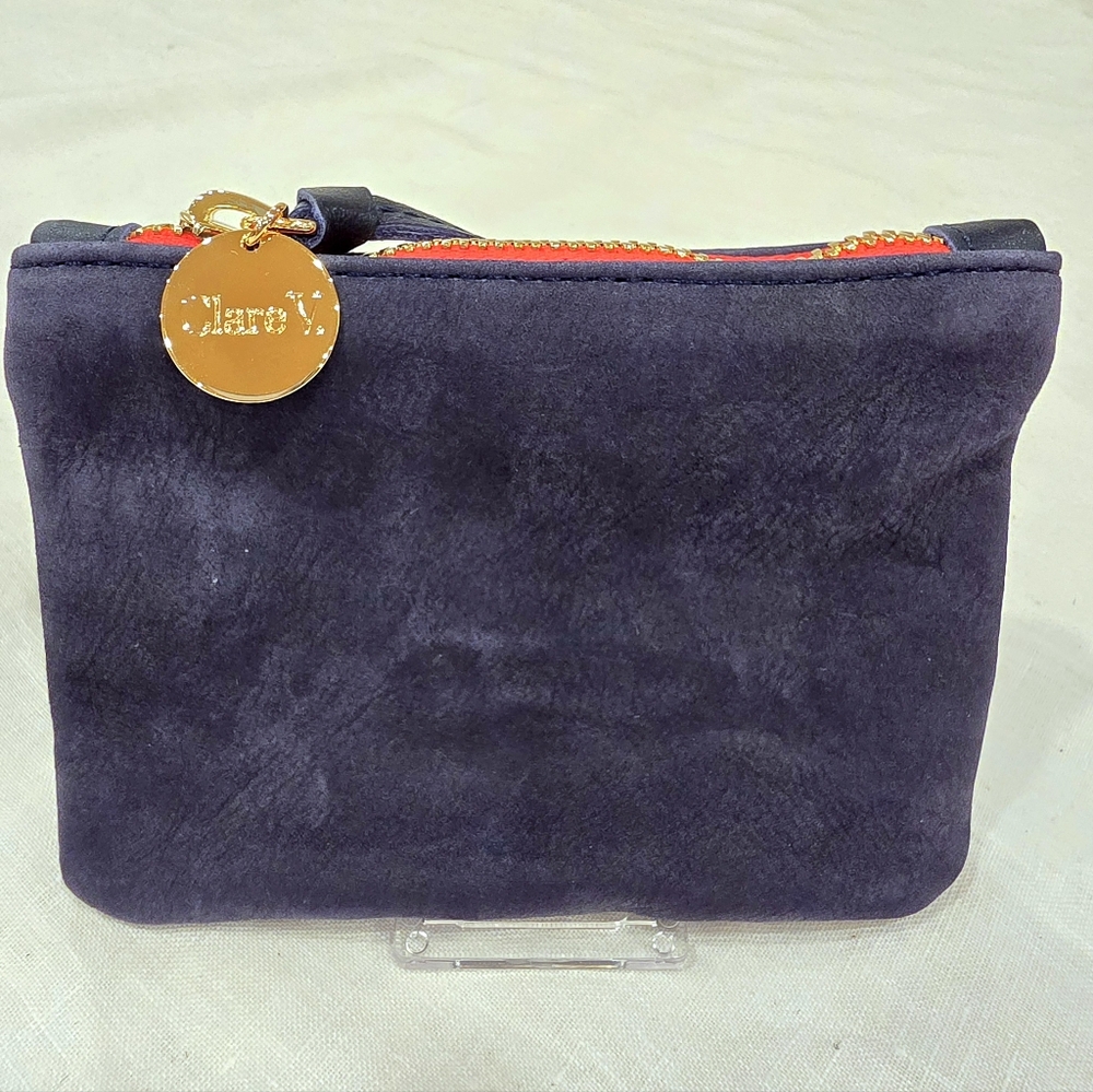 Clare V  Coin Clutch In NAVY with Orange Zipper